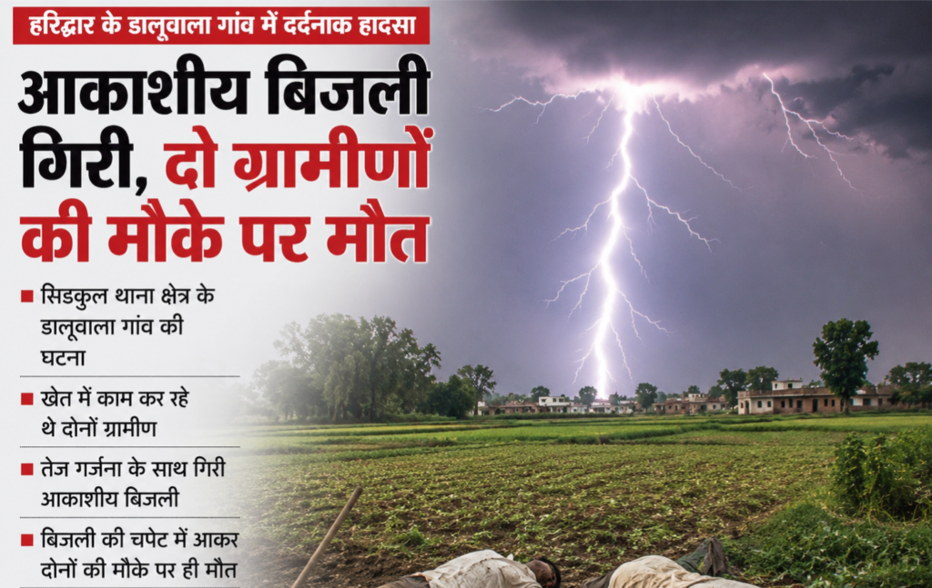 उत्तराखंड : खेत में काम कर रहे थे लोग, अचानक आसमान से गिरी बिजली, दो लोगों की मौत